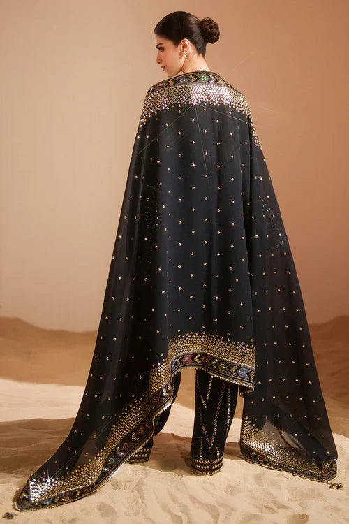 Pure Velvet Black Embroidered Dress - VC025