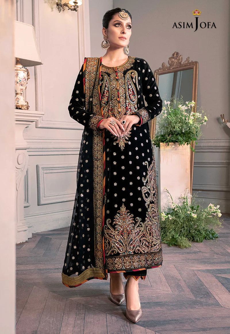 Pure Velvet Black Embroidered Dress - VC012
