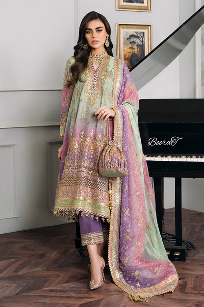 Pure Chiffon Triple Shaded Chunri Embroidered Dress - WW316
