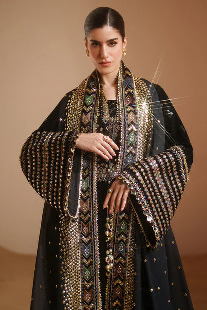 Pure Velvet Black Embroidered Dress - VC025