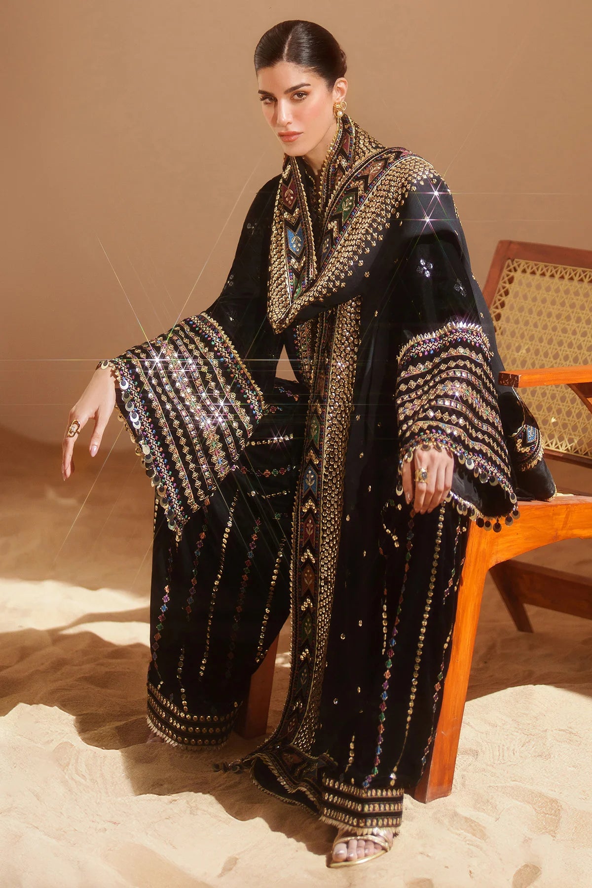 Pure Velvet Black Embroidered Dress - VC025