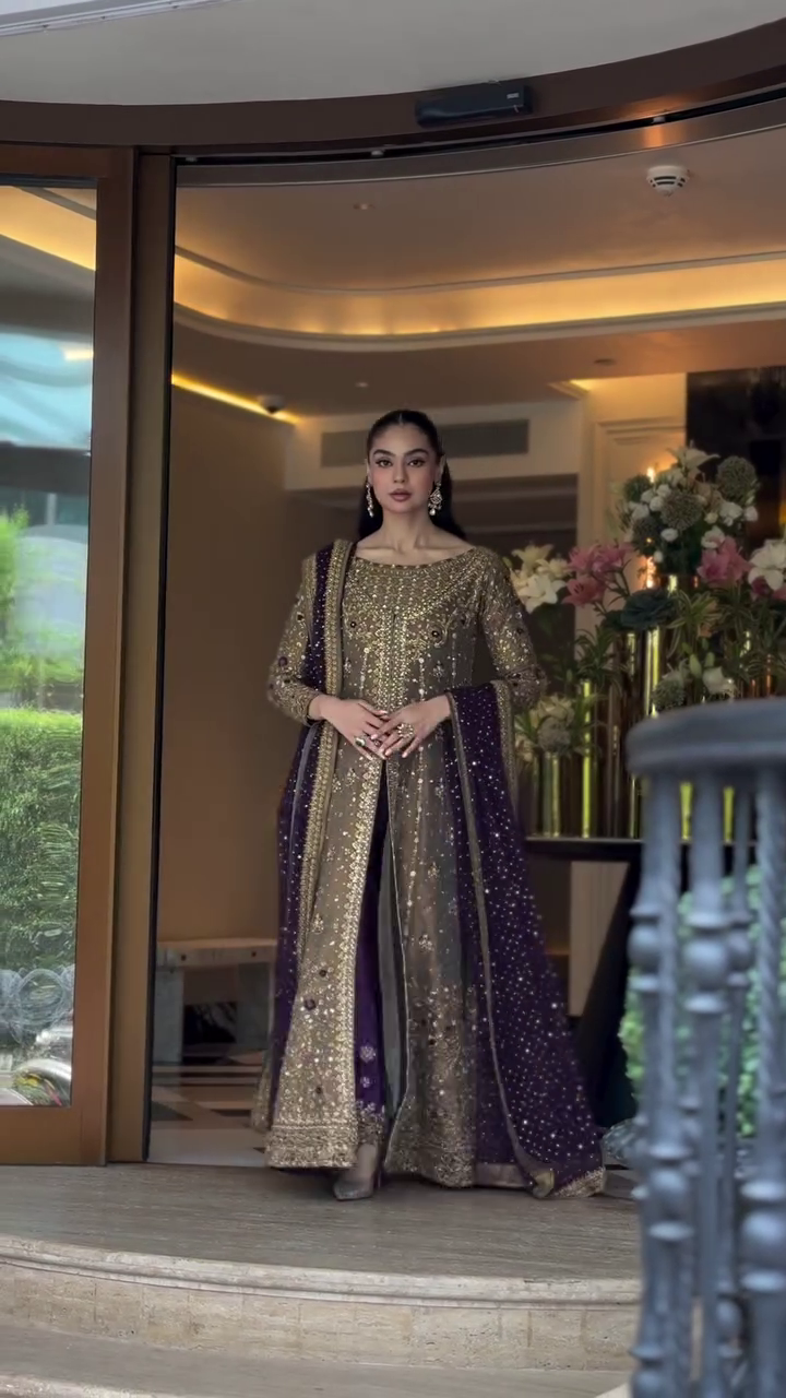 Pure Mysoori Tobacco & Purple Embroidered Dress - WW304