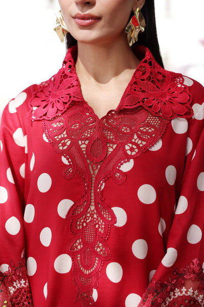 Pure Luxury Red Silk Embroidered Eid Outfit - LL454