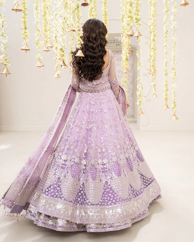 Pure Chiffon Lilac Embroidered Maxi Style Dress - WW569