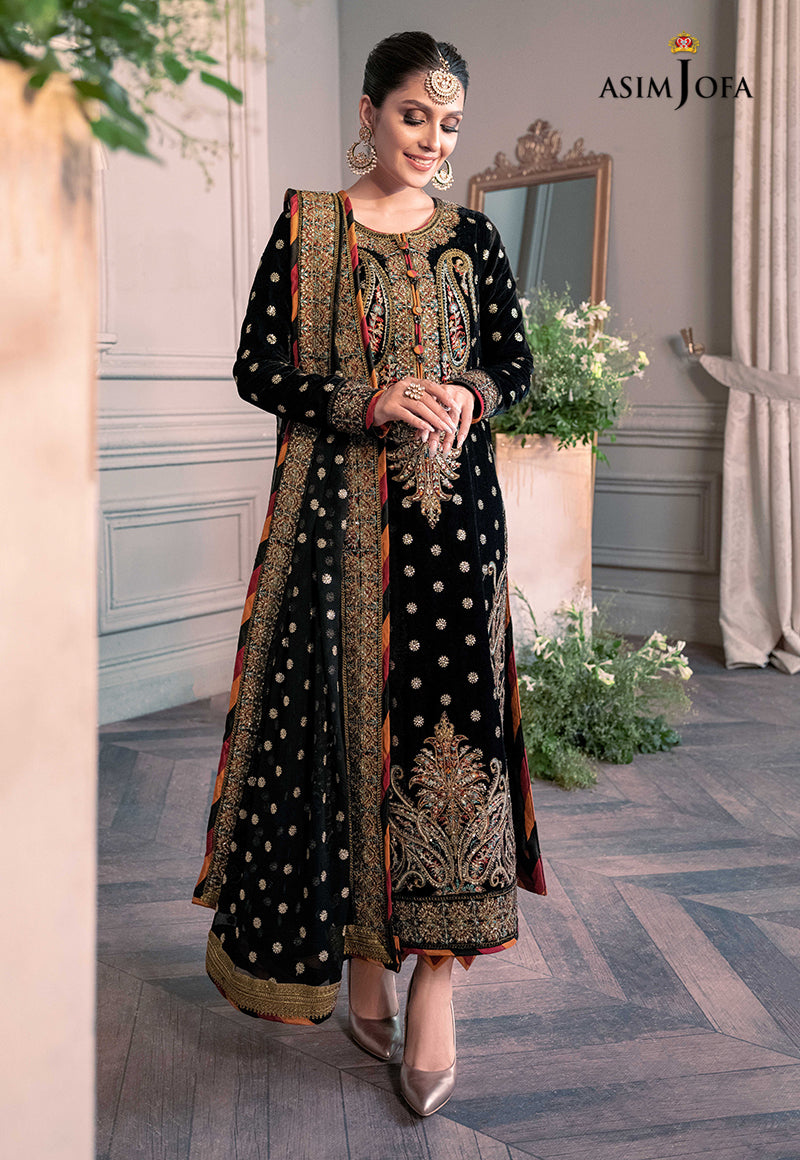 Pure Velvet Black Embroidered Dress - VC012
