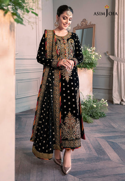 Pure Velvet Black Embroidered Dress - VC012
