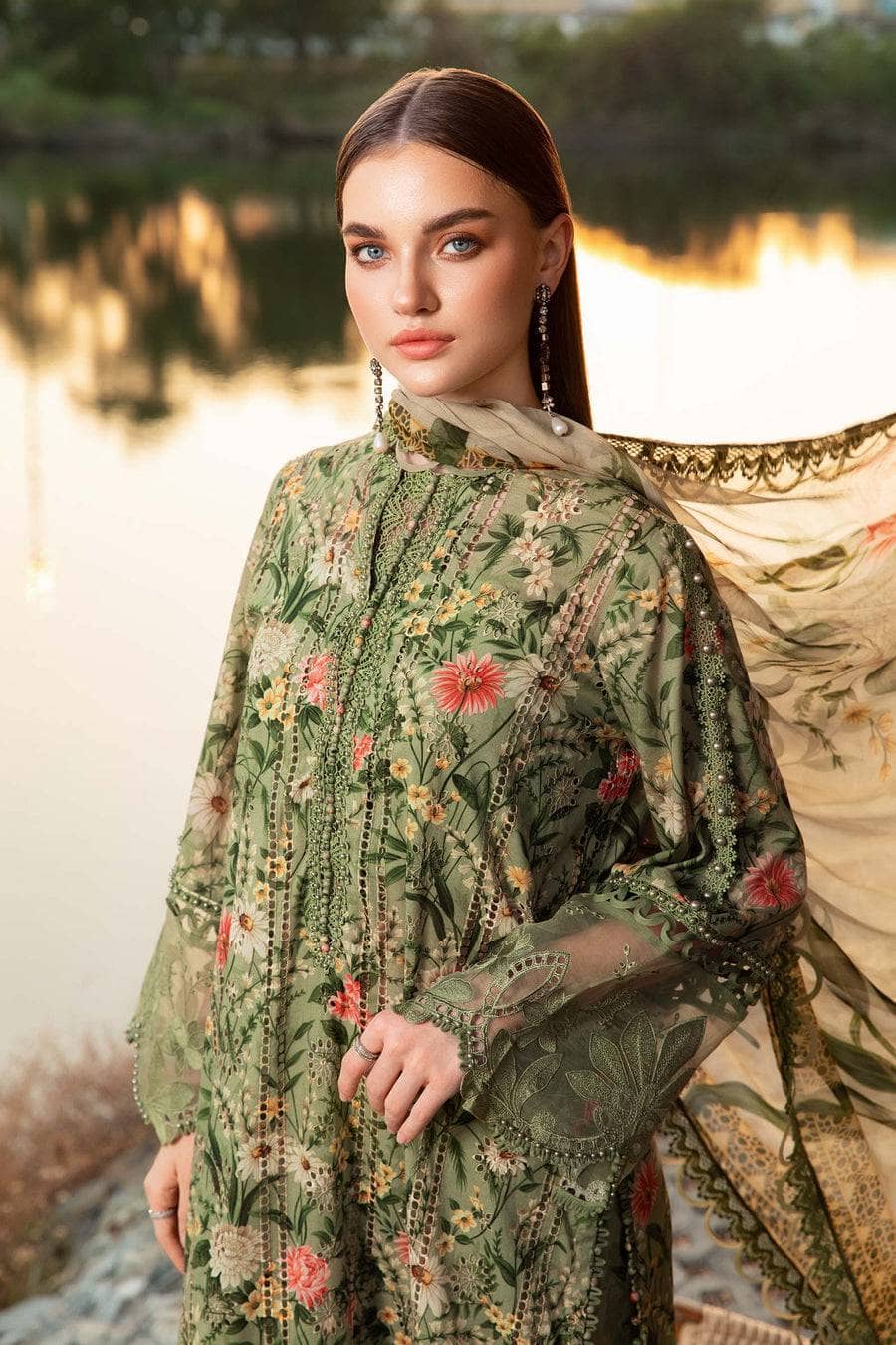 Pure Lawn Green Embroidered Dress - LL371