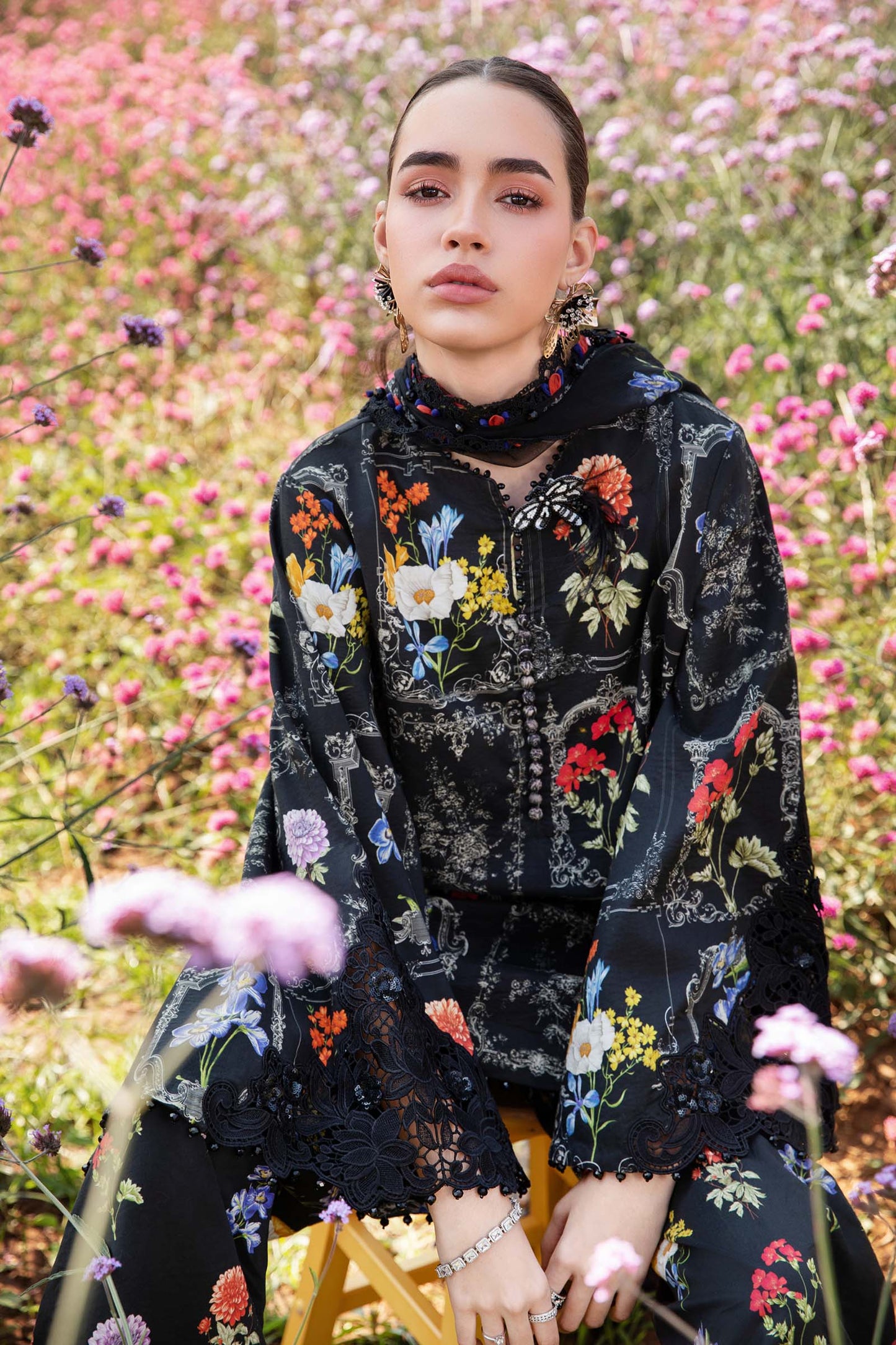 Pure Lawn Black Multi Embroidered Dress - LL373