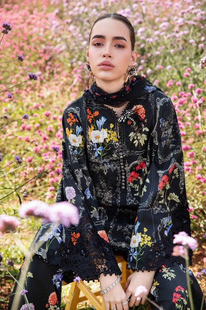 Pure Lawn Black Multi Embroidered Dress - LL373