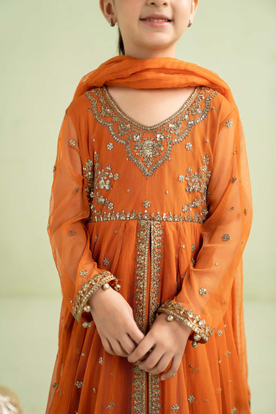 Pure Chiffon Embroidered Orange Kids Outfit - RS002