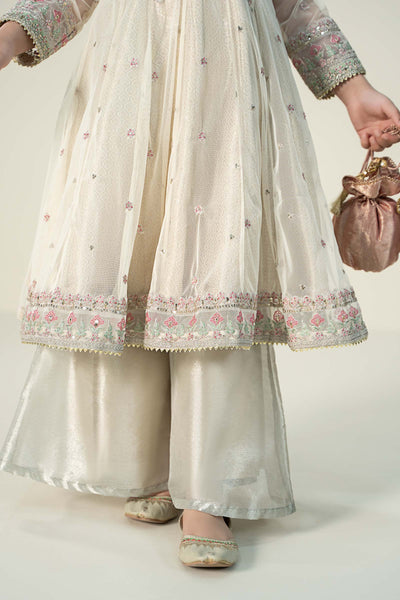 Pure Chiffon Embroidered Pearl White Kids Outfit - RS003