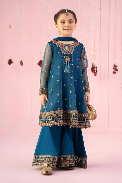 Pure Chiffon Embroidered Teal Kids Outfit - RS005