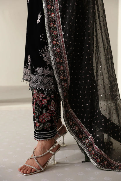 Pure Velvet Black Embroidered Dress - VC007