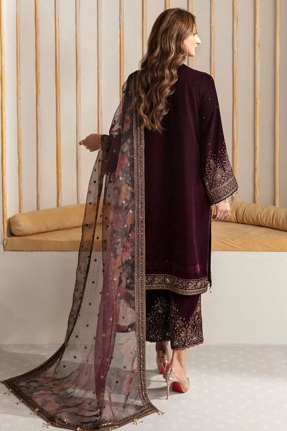Pure Velvet Mahroon Embroidered Dress - VC023