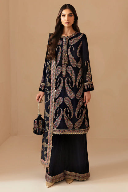 Pure Velvet Black Embroidered Dress - VC016