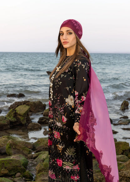 Pure Swiss Lawn Black Chickenkari Dress - LL382