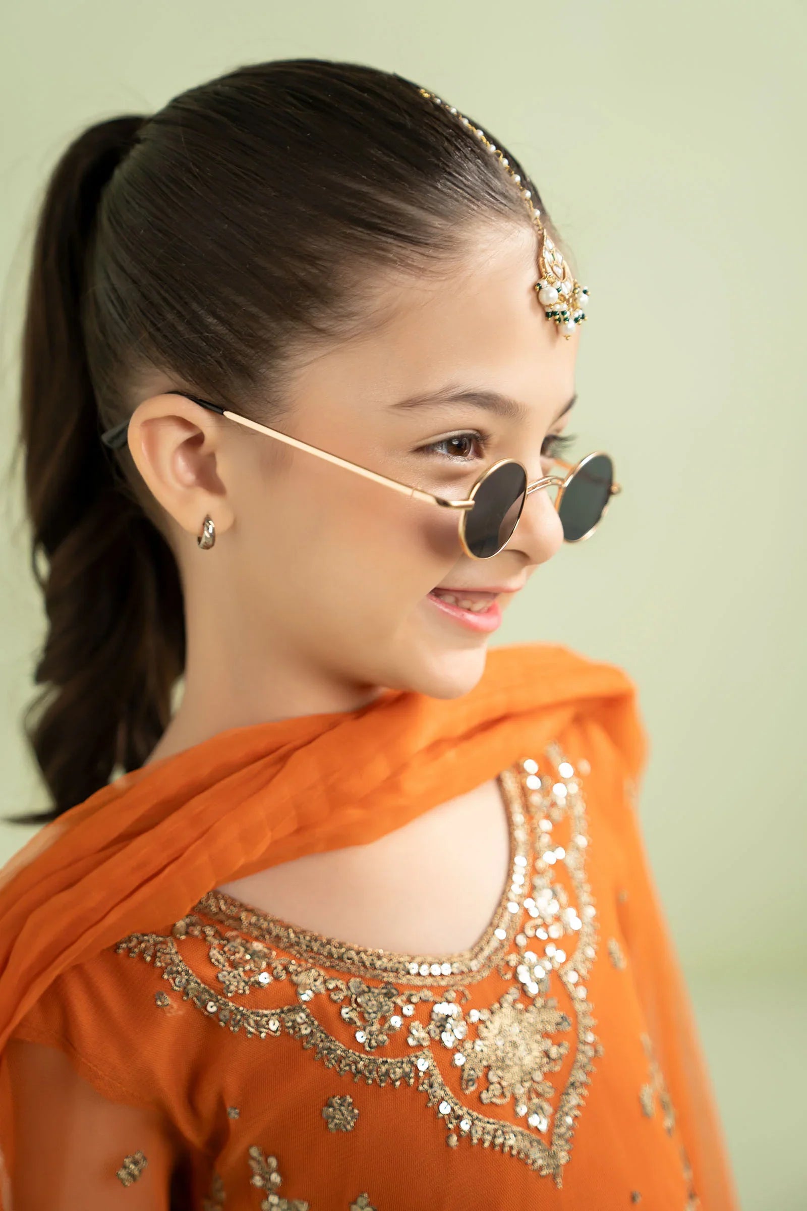 Pure Chiffon Embroidered Orange Kids Outfit - RS002