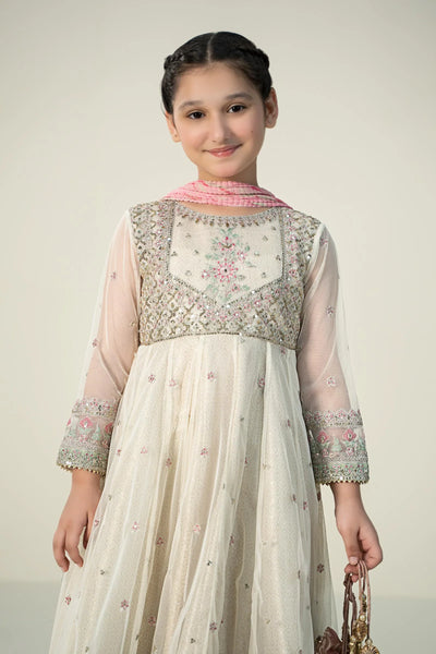 Pure Chiffon Embroidered Pearl White Kids Outfit - RS003