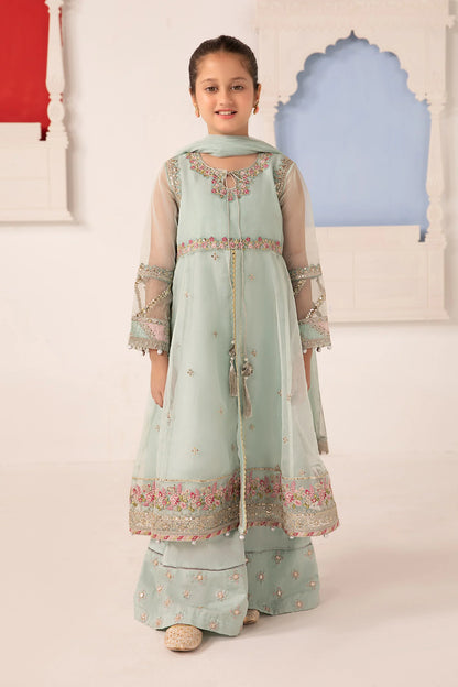 Pure Chiffon Embroidered Green Kids Outfit - RS004