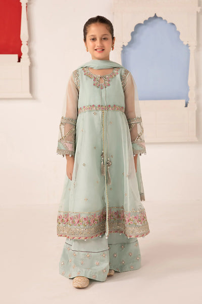 Pure Chiffon Embroidered Green Kids Outfit - RS004