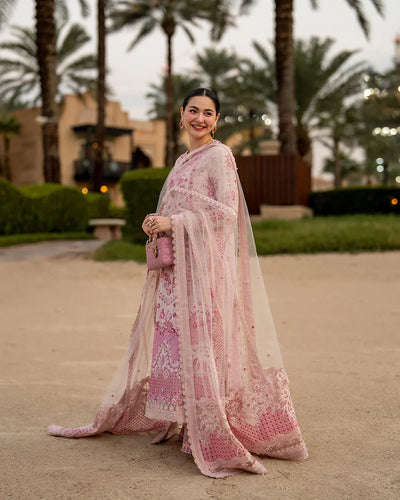 Pure Luxury Lawn Baby Pink Embroidered Eid Outfit - LL460