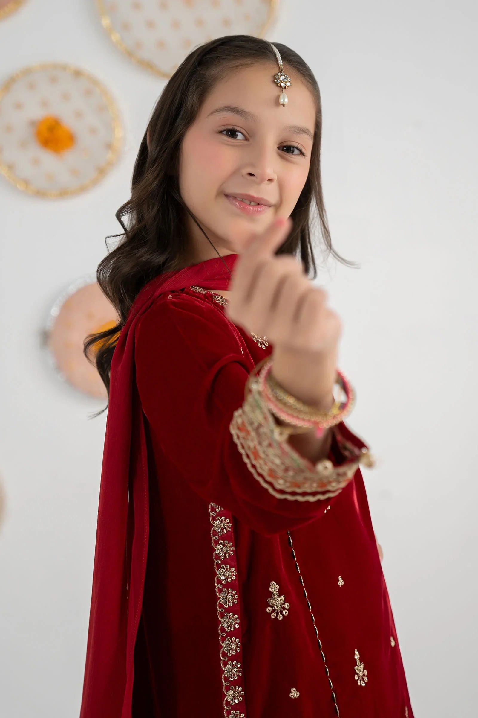 Pure Chiffon Embroidered Mahroon Kids Outfit - RS006