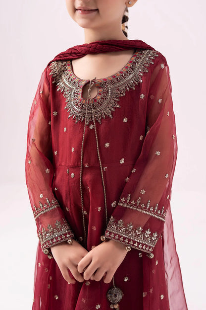 Pure Chiffon Embroidered Mahroon Kids Outfit - RS001