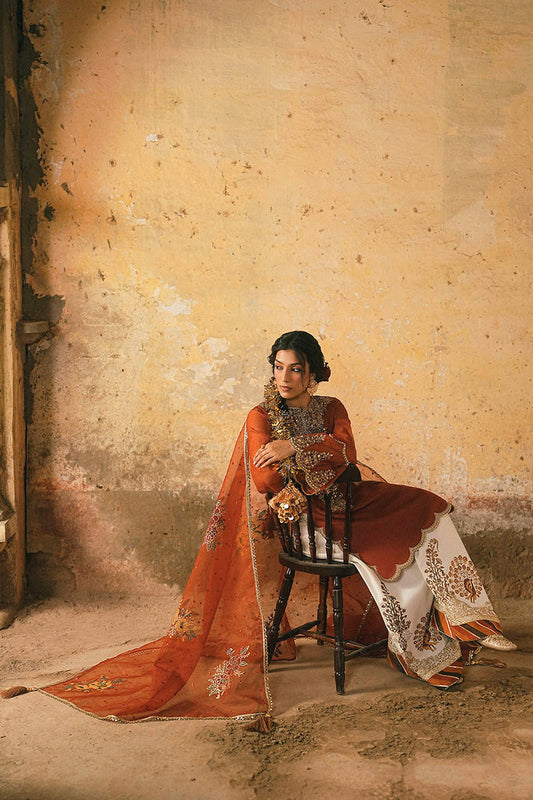 Pure Raw Silk Rust Orange Embroidered Dress - WW601