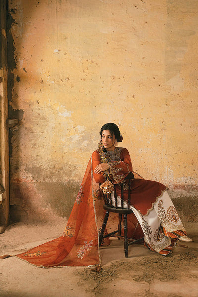 Pure Raw Silk Rust Orange Embroidered Dress - WW601
