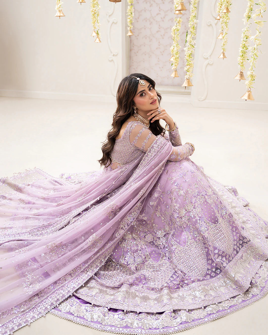 Pure Chiffon Lilac Embroidered Maxi Style Dress - WW569