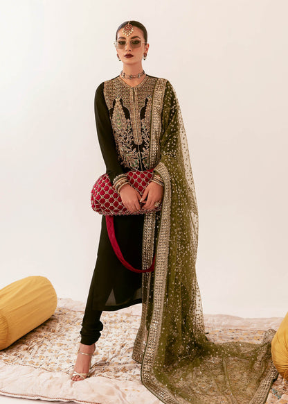Pure Velvet Black Embroidered Dress - VC004