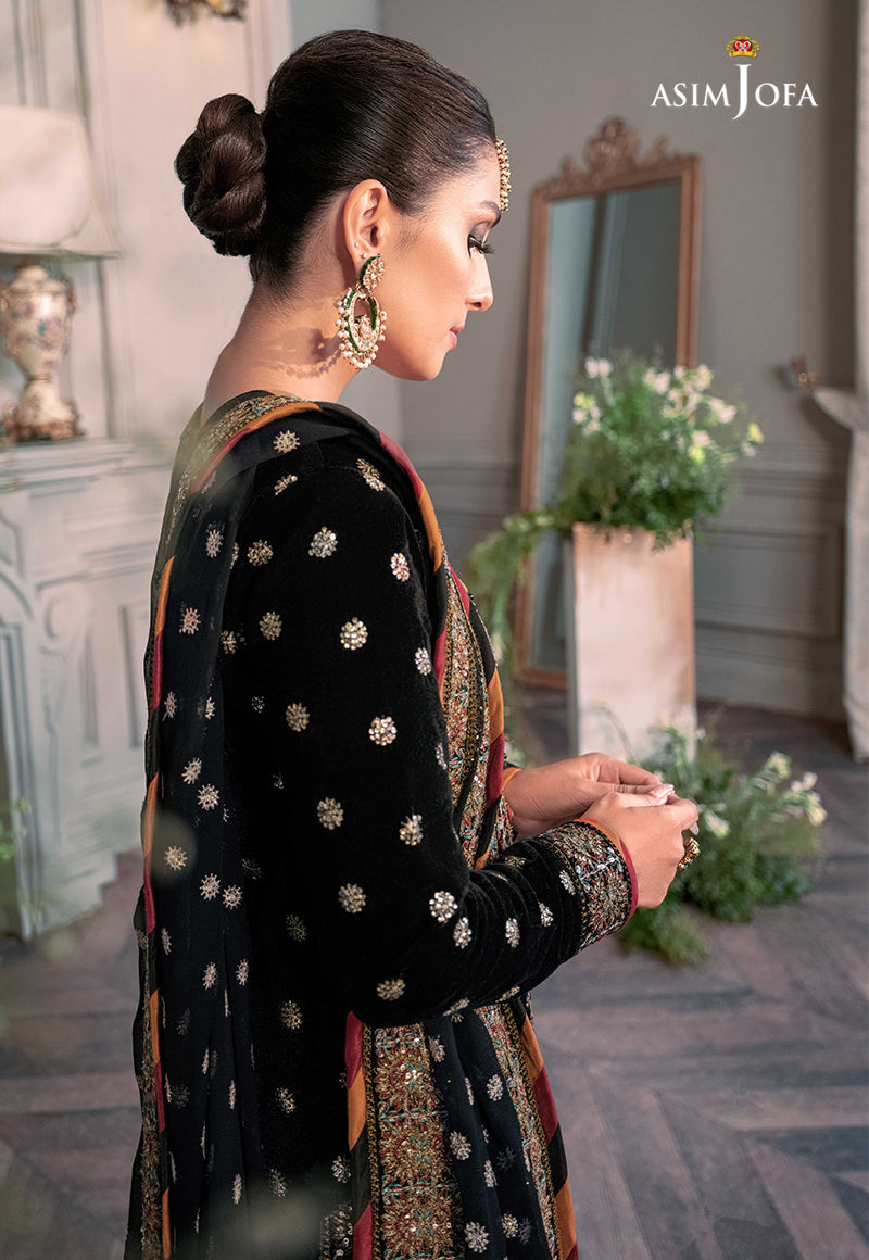 Pure Velvet Black Embroidered Dress - VC012