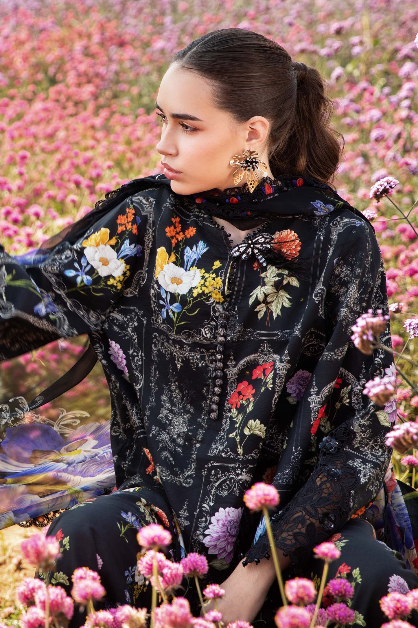 Pure Lawn Black Multi Embroidered Dress - LL373