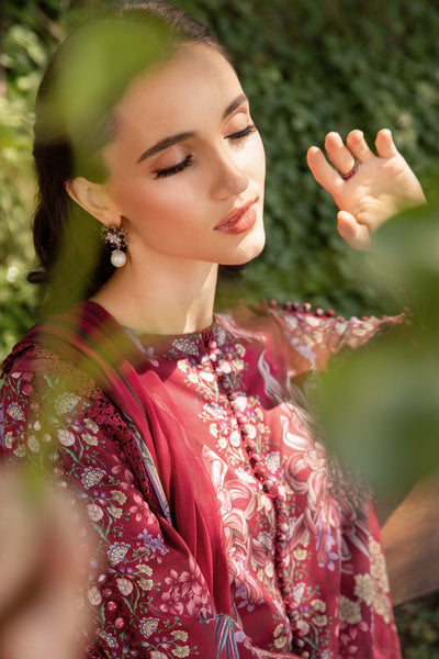 Pure Lawn Red Embroidered Dress - LL374