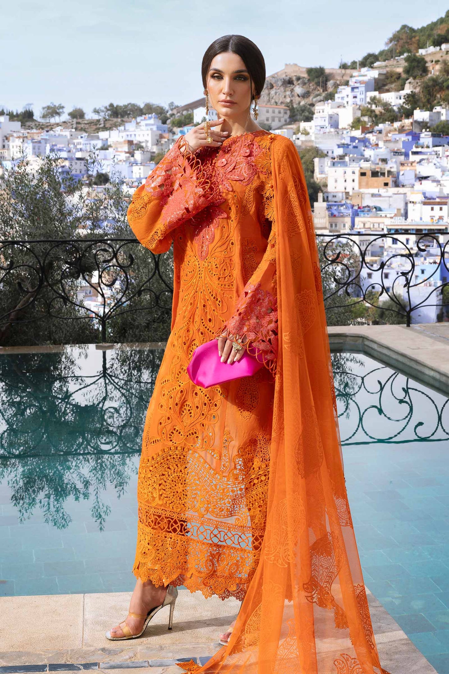 Pure Lawn Orange Chickenkari Dress - LL377