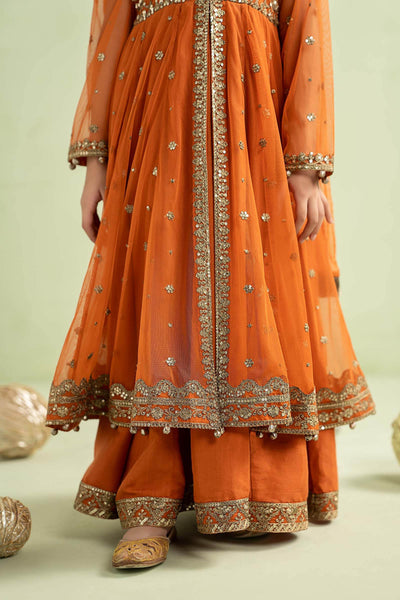 Pure Chiffon Embroidered Orange Kids Outfit - RS002