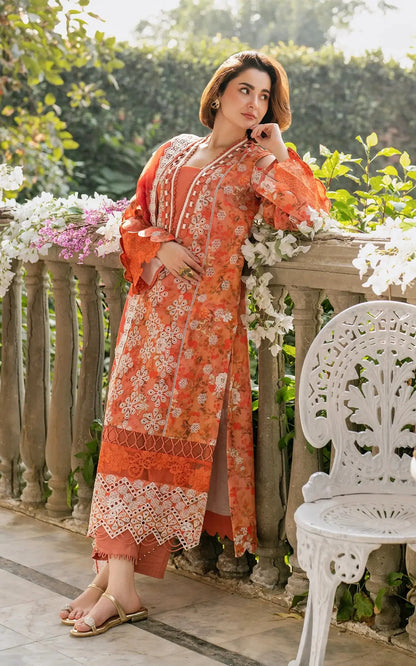 Pure Swiss Lawn Orange Chickenkari Dress - LL247