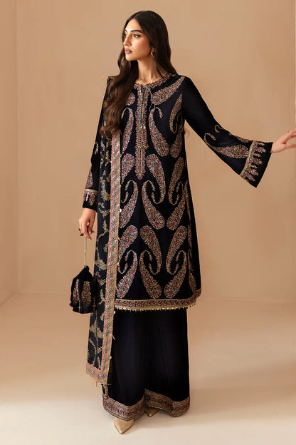 Pure Velvet Black Embroidered Dress - VC016