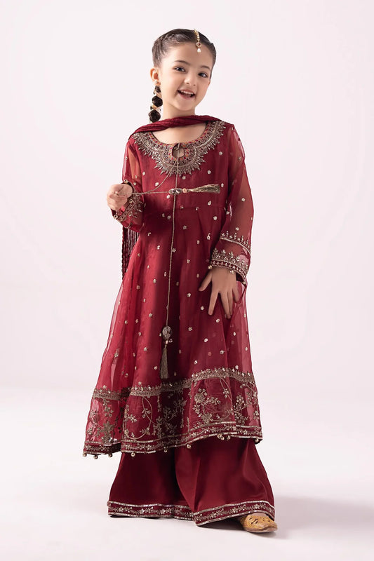 Pure Chiffon Embroidered Mahroon Kids Outfit - RS001