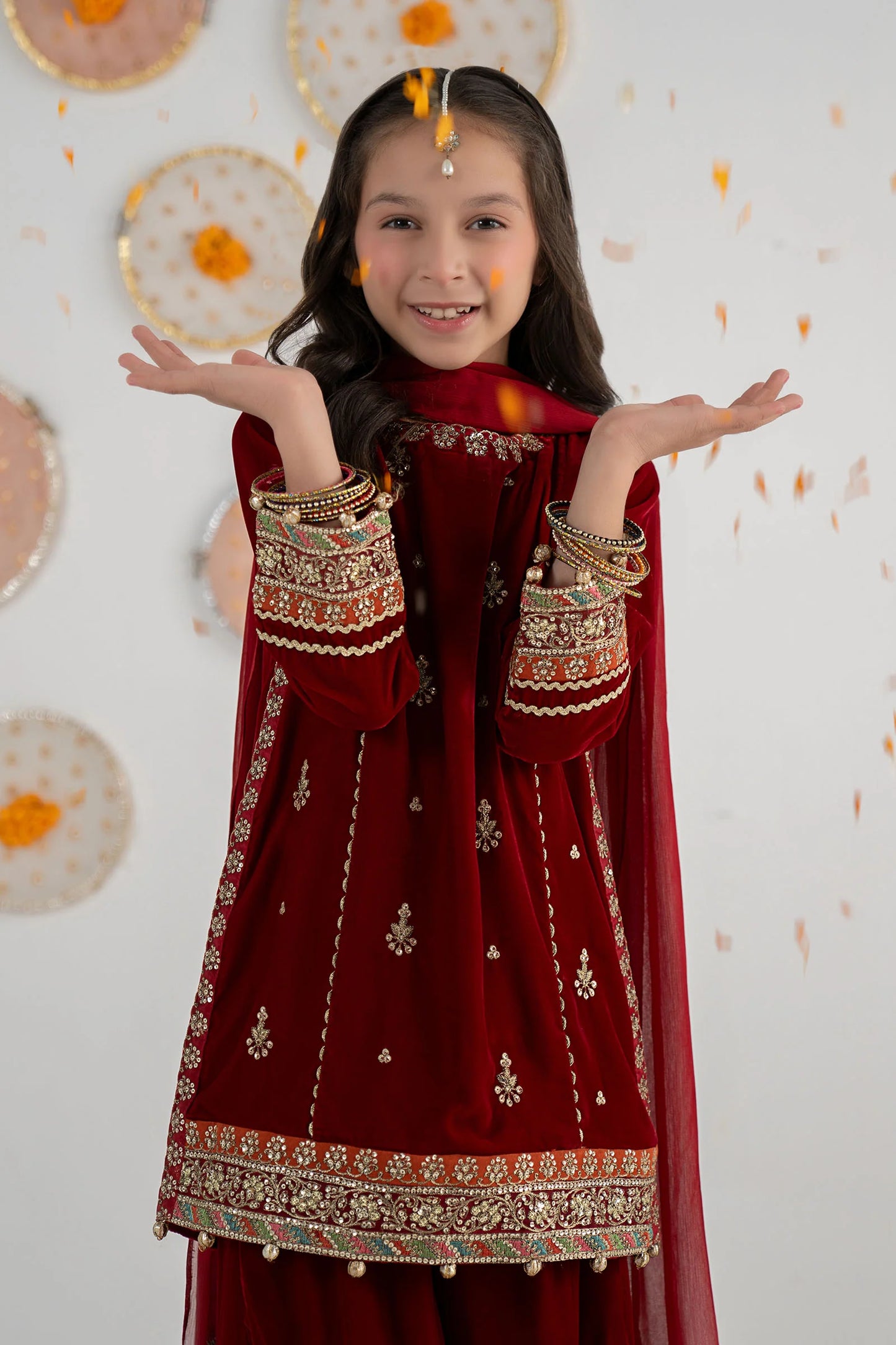 Pure Chiffon Embroidered Mahroon Kids Outfit - RS006