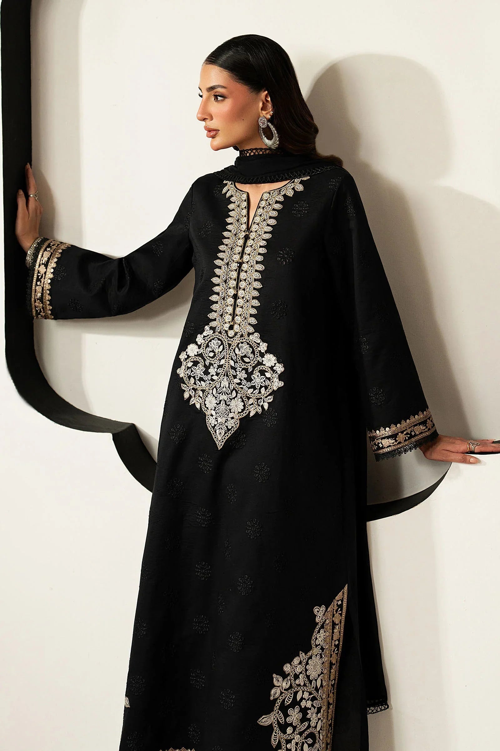 Pure Luxury Black Lawn Embroidered Eid Outfit - LL453
