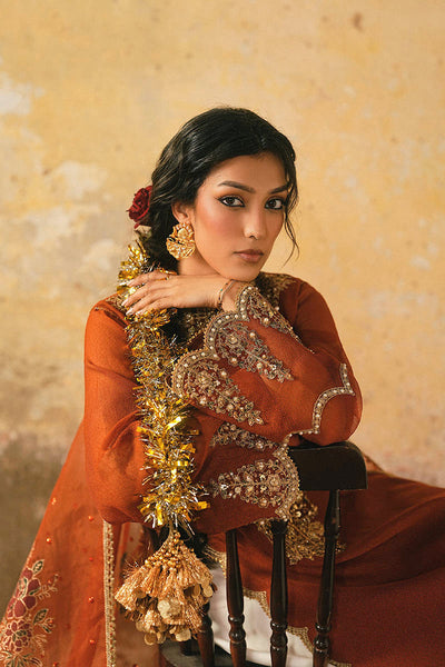 Pure Raw Silk Rust Orange Embroidered Dress - WW601