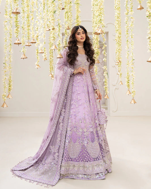 Pure Chiffon Lilac Embroidered Maxi Style Dress - WW569