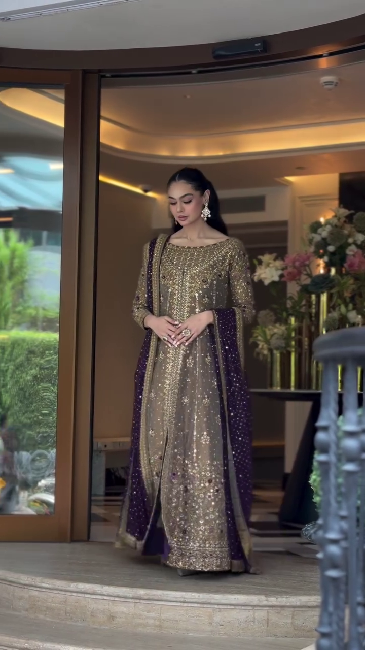 Pure Mysoori Tobacco & Purple Embroidered Dress - WW304