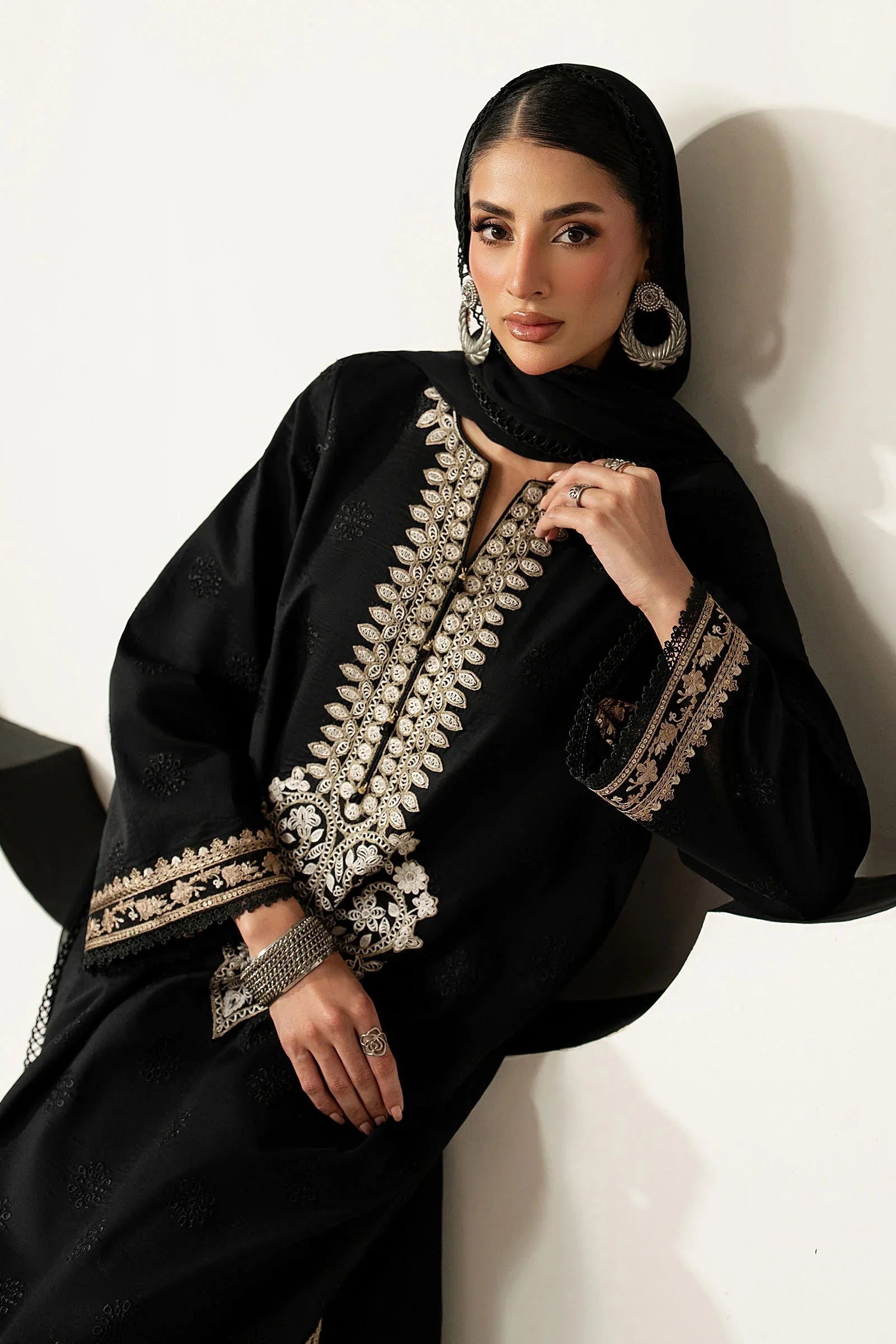 Pure Luxury Black Lawn Embroidered Eid Outfit - LL453