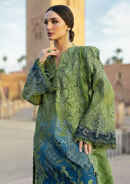 Pure Lawn Pista & Teal Blue Embroidered Dress : LL280