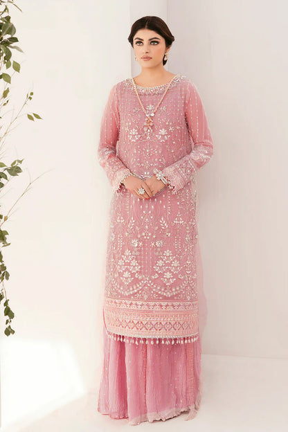 Pure Net Flamingo Pink Embroidered Dress - WW288