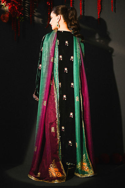 Pure Velvet Bottle Green Embroidered Dress - VC026