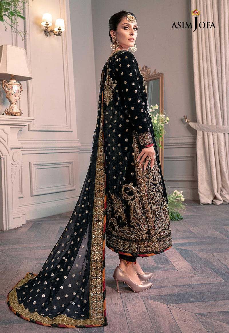 Pure Velvet Black Embroidered Dress - VC012