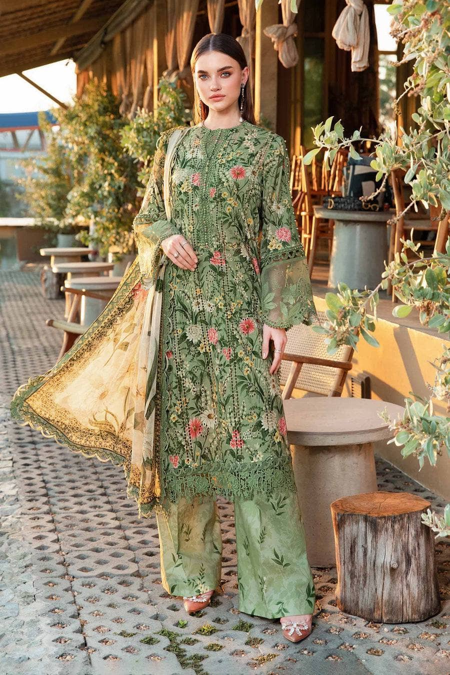 Pure Lawn Green Embroidered Dress - LL371